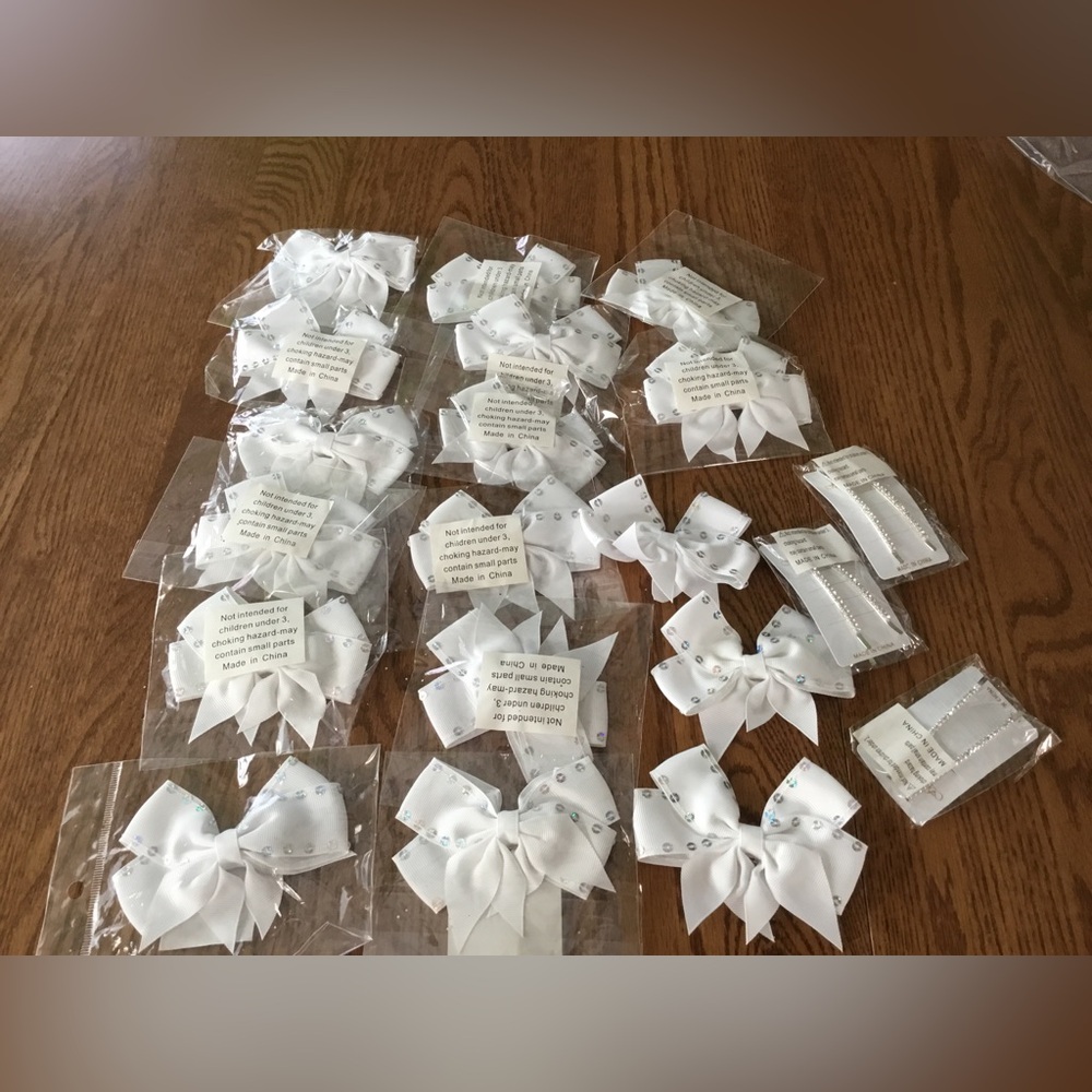 White Rhinestone Embellished Hair Bows , 17 plus 6 rhinestone bobby pins